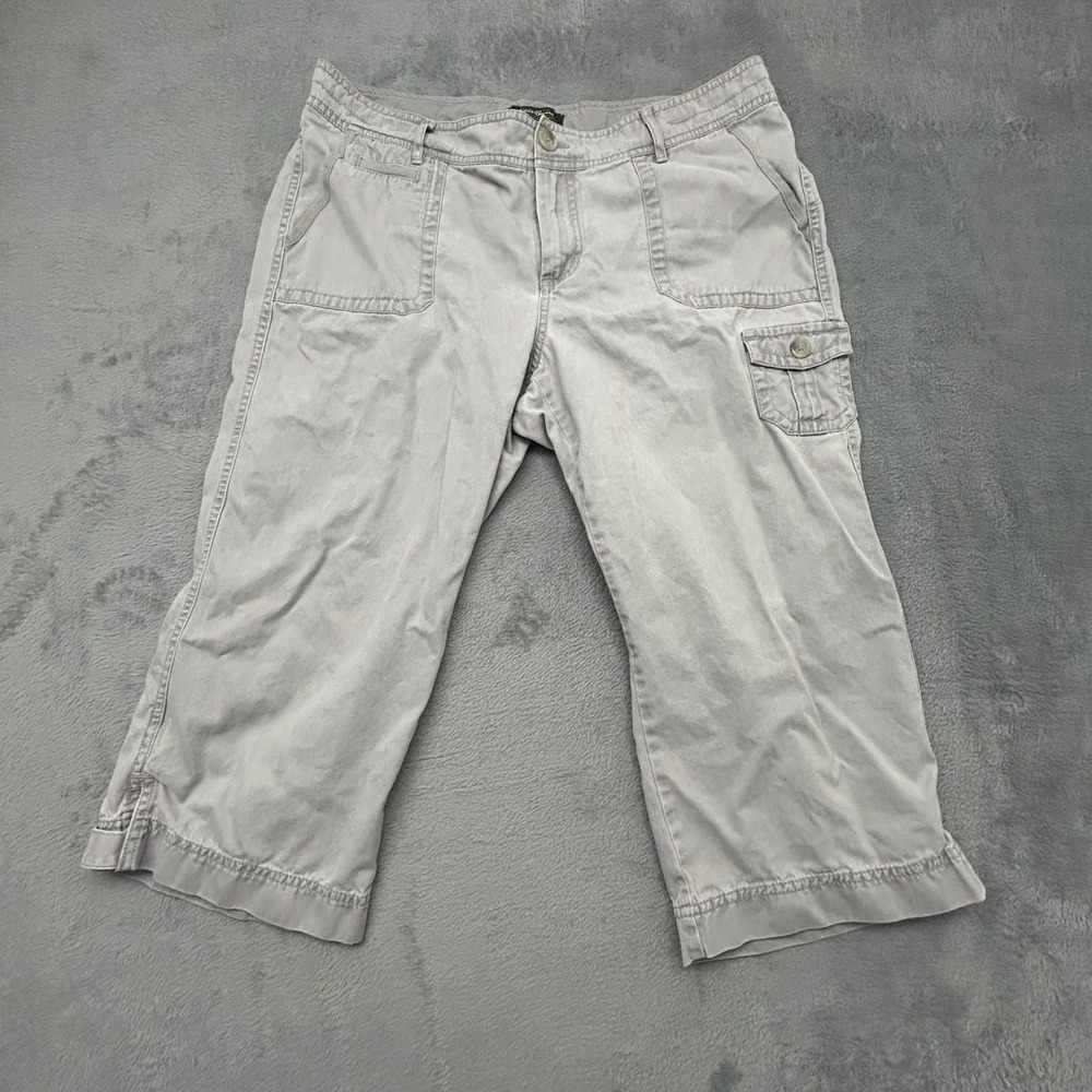 Eddie Bauer Women's Size 16 Gray Cotton Cropped Capri Pants Button Hem